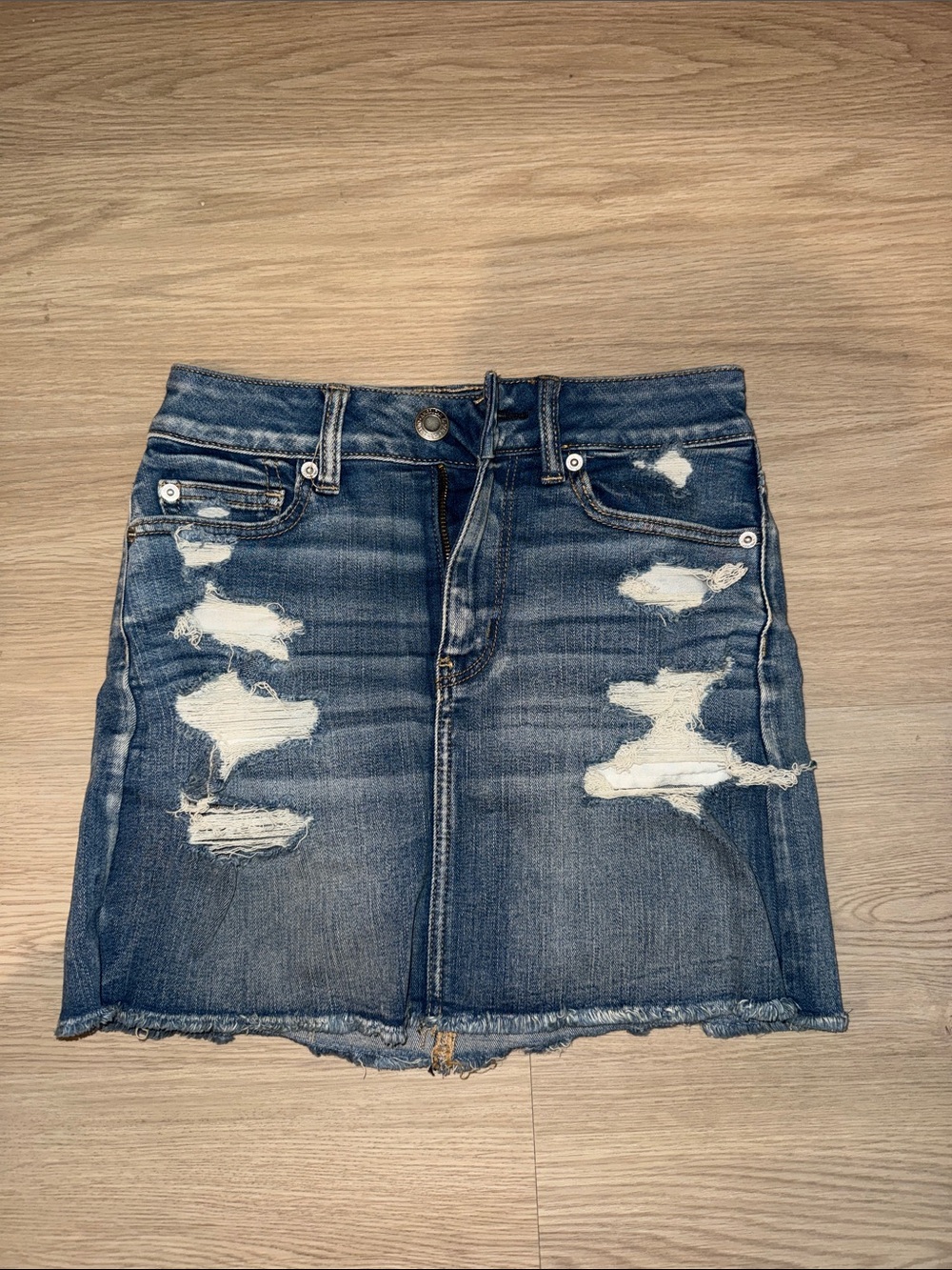 American Eagle Outfitters Distressed Blue Denim Mini Skirt